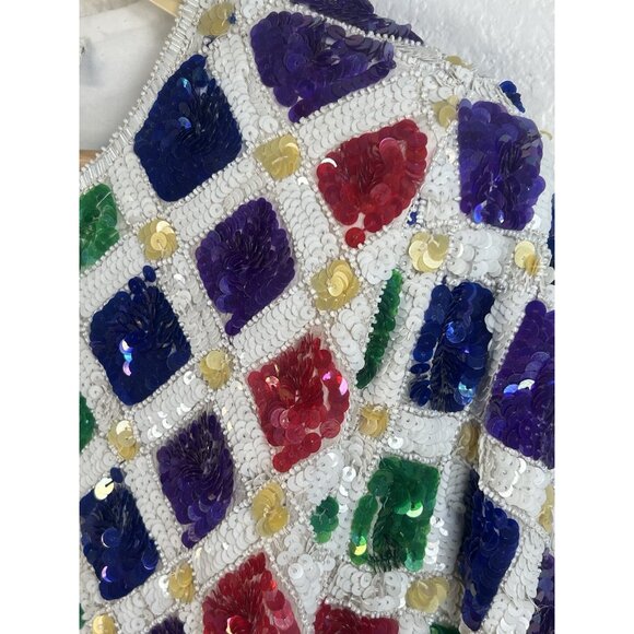 vintage PATRA Diamond shape Sequiend all over Sparkling Jacket sz 16 - Picture 9 of 9